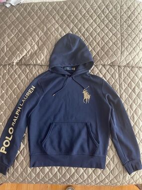 Ralph Lauren Navy Hoodie with Gold Polo Logo
